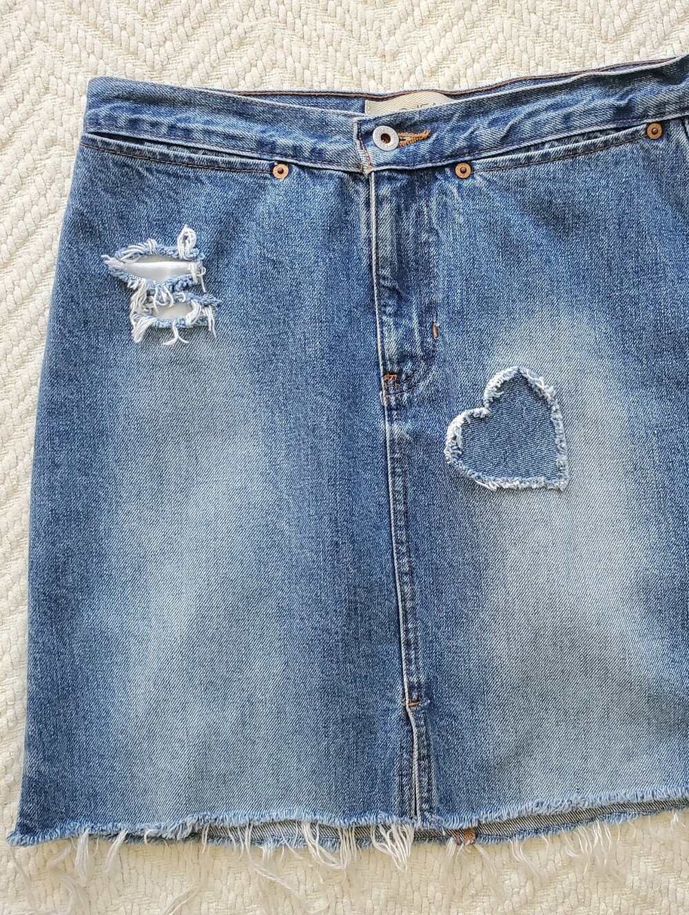 Vintage Reworked Y2K Gap Frayed Denim 100% Cotton Mini Skirt Size 6